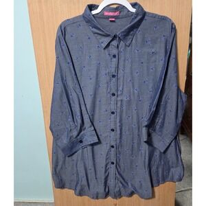 Woman Within Denim Look Tunic Top Button Down Shirt Plus Size 1X 22/24